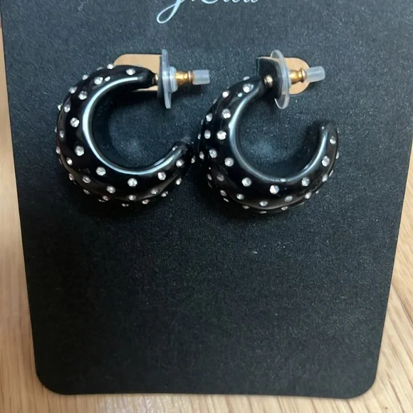 NWT J. Crew Chunky Black Acrylic Earrings with Rhinestones - Picture 6 of 6